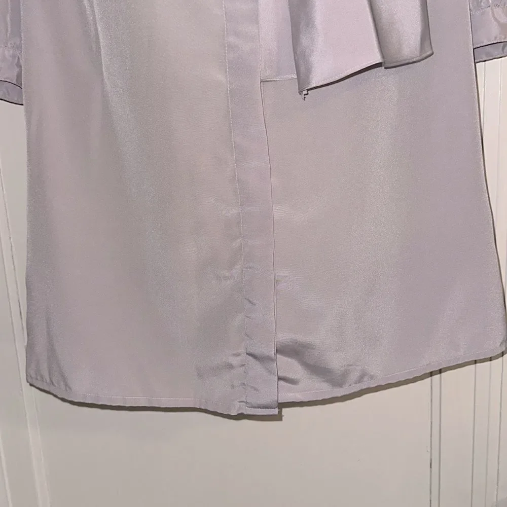 Vintage 80s Mihang lavender polyester‎ short sleeve blouse with attached scarf - Picture 4 of 7
